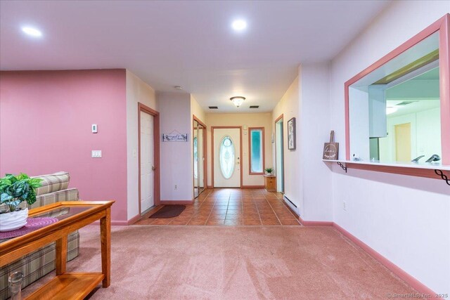 169 Wheeling Rd, Andover, CT 06232 - carpeted entryway featuring recessed lighting and tile patterned flooring