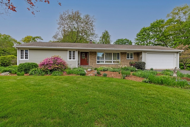 4 Melburn Ave, East Hampton, CT 06424 - ranch-style home with an attached garage, a front yard, a chimney, and driveway