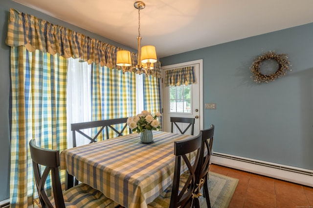 4 Melburn Ave, East Hampton, CT 06424 - dining space featuring baseboard heating, a chandelier, and tile patterned flooring
