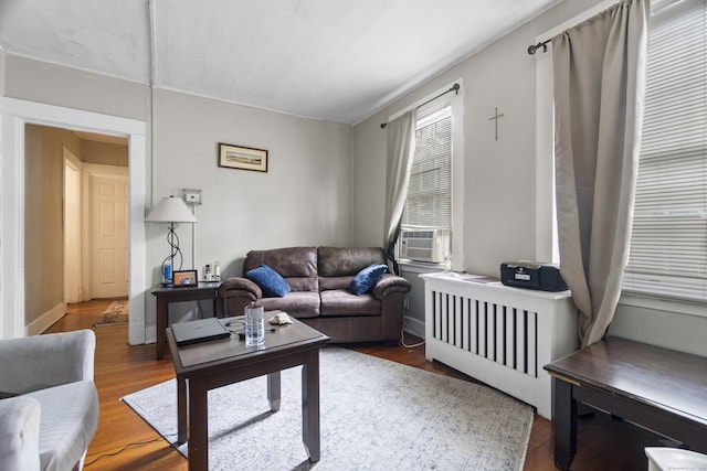 1492 Dixwell Ave, Hamden, CT 06514 - living room featuring cooling unit, radiator heating unit, and wood finished floors