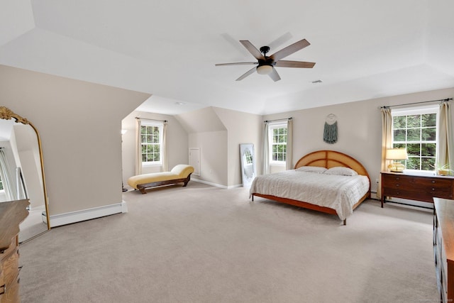 190 Charles St, Tolland, CT 06084 - bedroom with baseboard heating, multiple windows, light colored carpet, vaulted ceiling, and a baseboard radiator