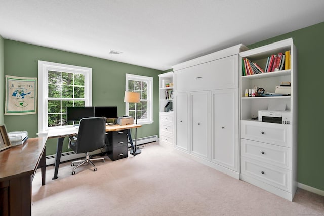 190 Charles St, Tolland, CT 06084 - home office featuring baseboard heating and light carpet