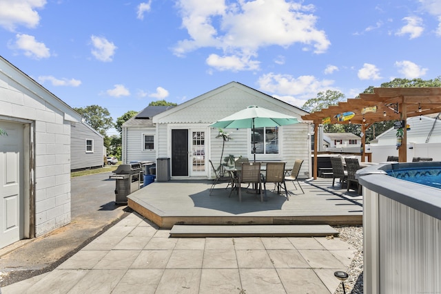 107 May St, West Haven, CT 06516 - view of patio / terrace featuring a wooden deck, a pergola, outdoor dining area, and area for grilling