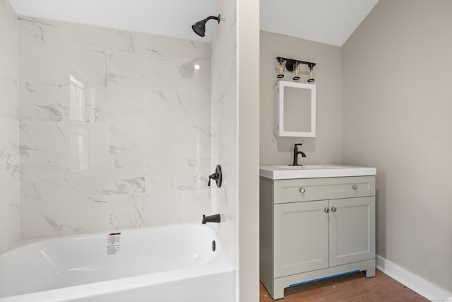 122 Oak St, Naugatuck, CT 06770 - full bathroom with vanity, shower / tub combination, and wood finished floors