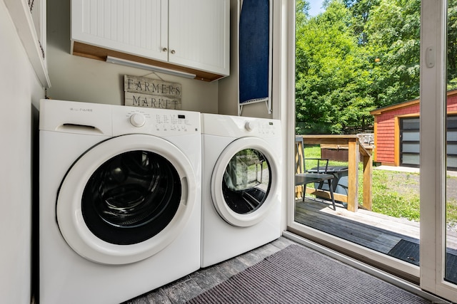 114 Lakeside Dr, East Haddam, CT 06423 - laundry area featuring cabinet space and washer and dryer