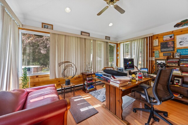 87 Kaynor Dr, Waterbury, CT 06708 - office with ceiling fan, wood finished floors, recessed lighting, and baseboard heating