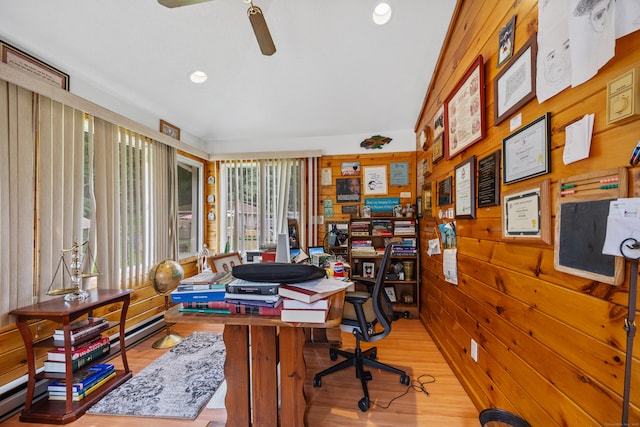87 Kaynor Dr, Waterbury, CT 06708 - office space with ceiling fan, wood finished floors, wood walls, and recessed lighting