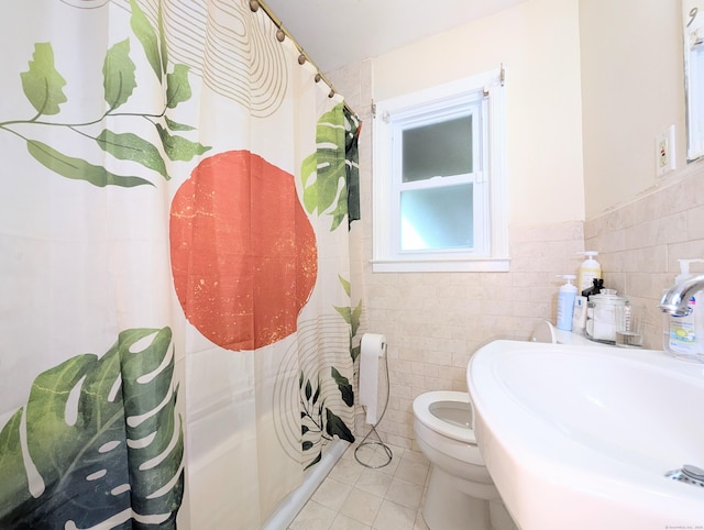 943 Success Ave, Stratford, CT 06614 - full bathroom featuring tile patterned flooring, tile walls, and a shower with shower curtain