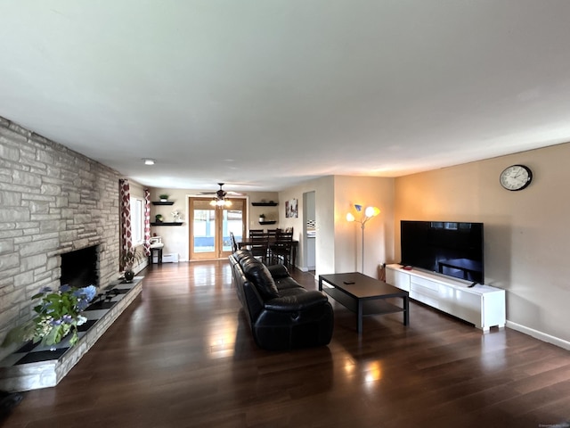 2 Wentworth Dr, Milford, CT 06460 - living room featuring wood finished floors, a fireplace, and ceiling fan