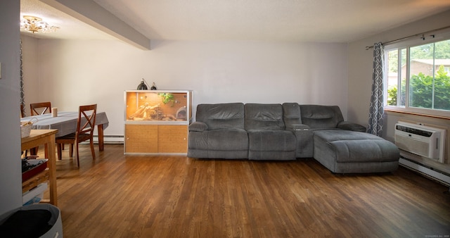 275 Pierremount Ave Unit 275, New Britain, CT 06053 - living room featuring wood finished floors, a wall mounted AC, and a baseboard heating unit