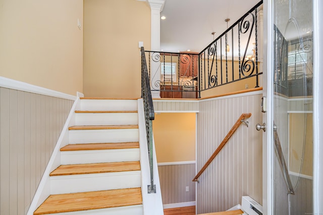 15 Sky Edge Ln, Bethel, CT 06801 - stairway with wainscoting and baseboard heating