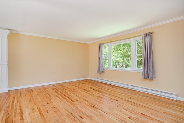 15 Sky Edge Ln, Bethel, CT 06801 - unfurnished room featuring a baseboard heating unit, light wood-style flooring, ornamental molding, and decorative columns