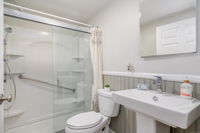 15 Sky Edge Ln, Bethel, CT 06801 - full bathroom with a stall shower and a wainscoted wall