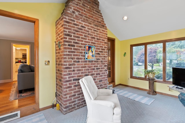 35 Grandview Ter, Wethersfield, CT 06109 - living area featuring carpet, vaulted ceiling, and recessed lighting