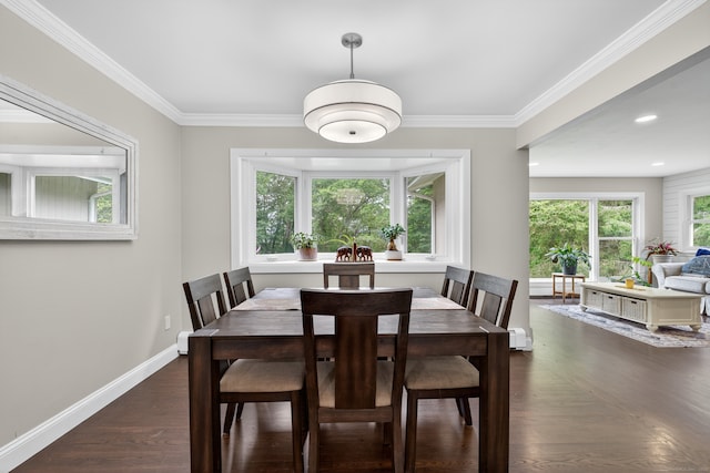 3 Laurel Hill Dr S, East Lyme, CT 06357 - dining room with dark wood-style flooring, crown molding, and recessed lighting