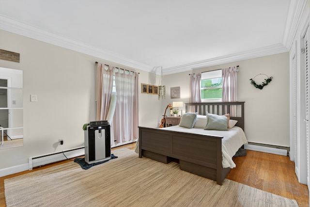 3 Laurel Hill Dr S, East Lyme, CT 06357 - bedroom featuring a baseboard heating unit, ornamental molding, and light wood finished floors
