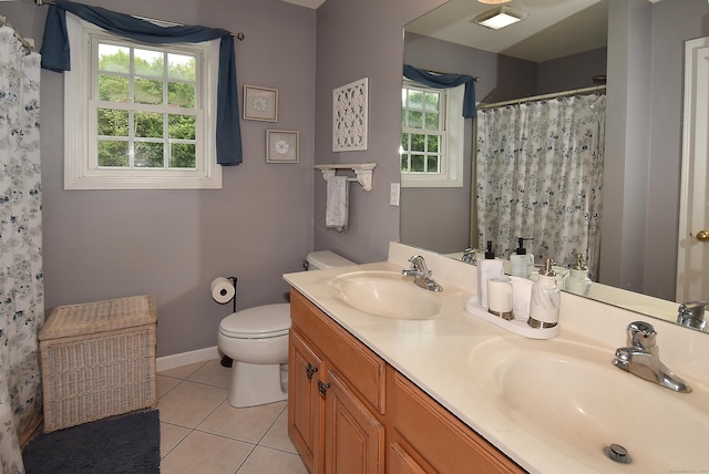 55 Hydrangea Ln, Suffield, CT 06078 - bathroom featuring tile patterned flooring, double vanity, plenty of natural light, and curtained shower