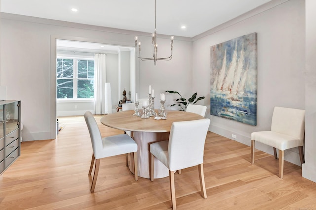 888 Oldfield Rd, Fairfield, CT 06824 - dining space with a chandelier, light wood-style flooring, and recessed lighting