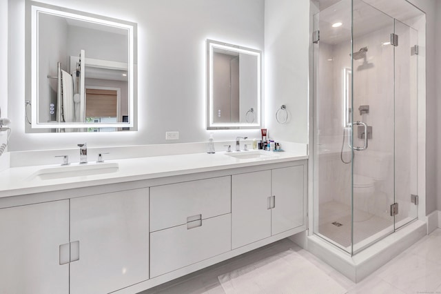 888 Oldfield Rd, Fairfield, CT 06824 - bathroom with double vanity and a shower stall