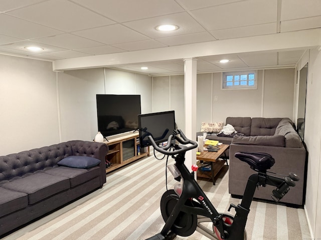 271 Jeniford Rd, Fairfield, CT 06824 - exercise room featuring light colored carpet, recessed lighting, and a drop ceiling