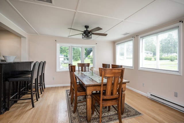 16 Westview Dr, Bethel, CT 06801 - dining space featuring a baseboard heating unit, light wood-type flooring, healthy amount of natural light, and a ceiling fan
