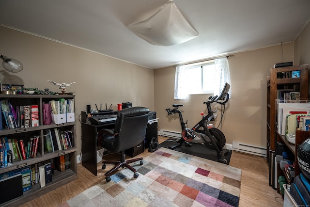 16 Westview Dr, Bethel, CT 06801 - home office with a baseboard radiator, wood finished floors, and crown molding