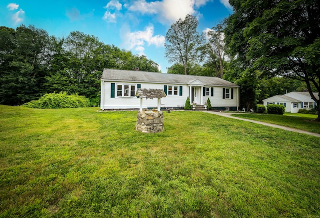 16 Westview Dr, Bethel, CT 06801 - ranch-style house with a front lawn, entry steps, and a chimney