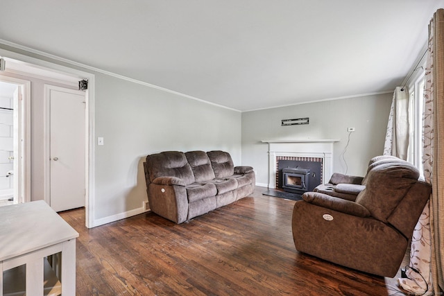 17 Burke Rd, Vernon, CT 06066 - living area featuring dark wood finished floors, crown molding, and a brick fireplace