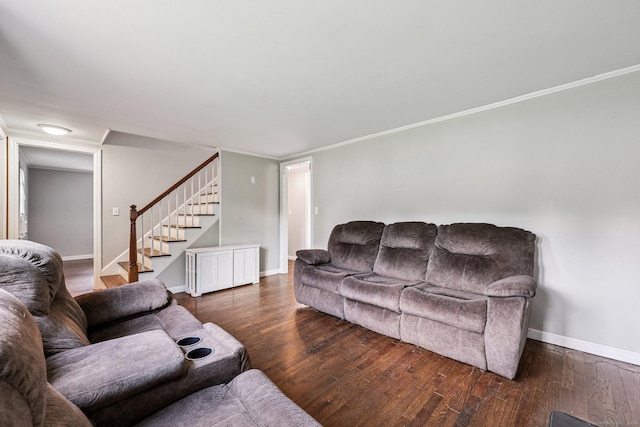 17 Burke Rd, Vernon, CT 06066 - living room featuring stairway, wood-type flooring, and crown molding