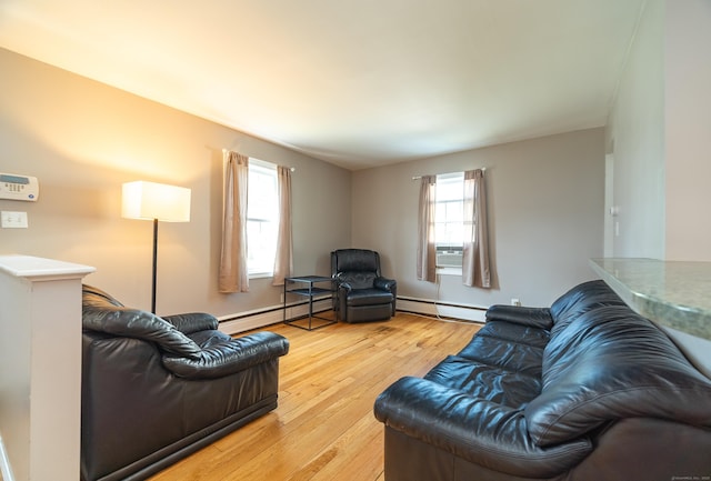 635 Ruth St, Bridgeport, CT 06606 - living room with a baseboard heating unit and wood-type flooring