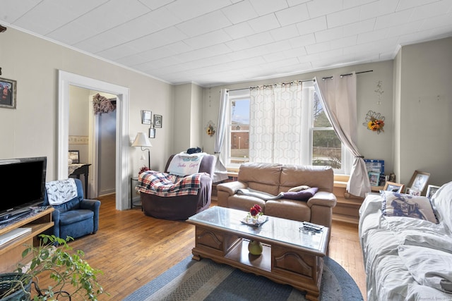 78 Church St, Hamden, CT 06514 - living area featuring ornamental molding and hardwood / wood-style flooring