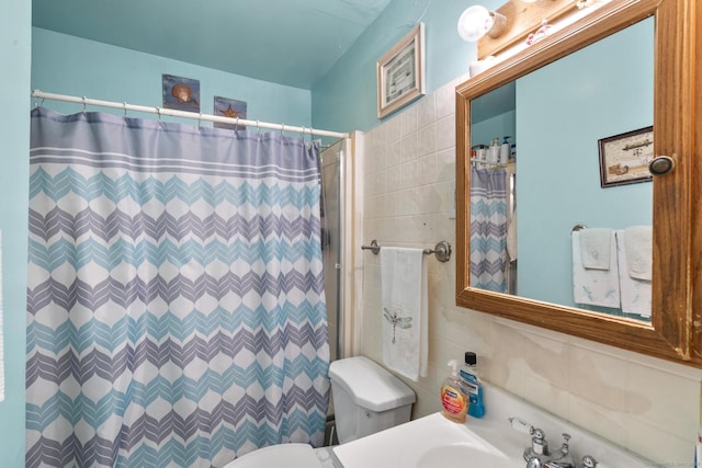 78 Church St, Hamden, CT 06514 - full bath featuring tile walls, curtained shower, and vanity