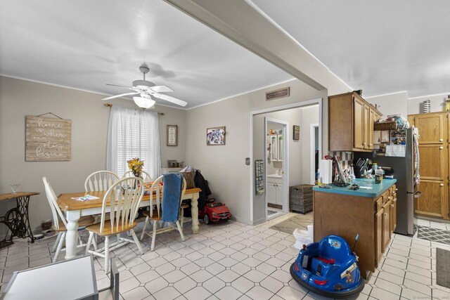 78 Church St, Hamden, CT 06514 - dining room featuring a ceiling fan, light floors, and crown molding