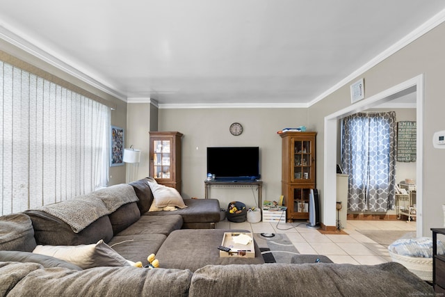 78 Church St, Hamden, CT 06514 - living area featuring light tile patterned floors and crown molding
