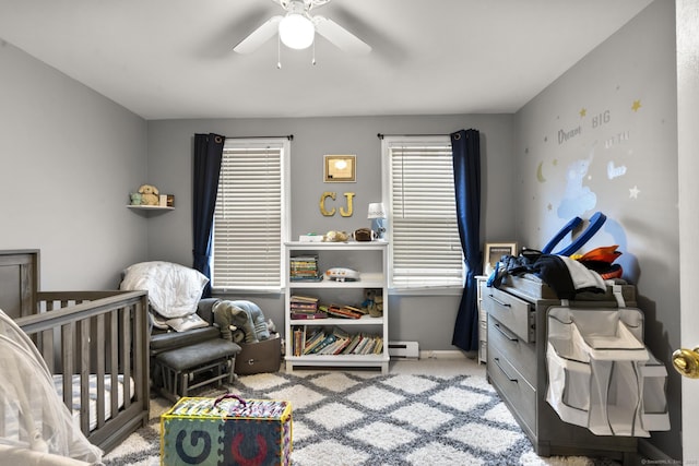 78 Church St, Hamden, CT 06514 - bedroom featuring carpet, ceiling fan, and a baseboard radiator