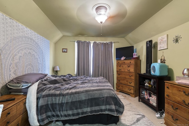 78 Church St, Hamden, CT 06514 - bedroom with vaulted ceiling, light colored carpet, and ceiling fan