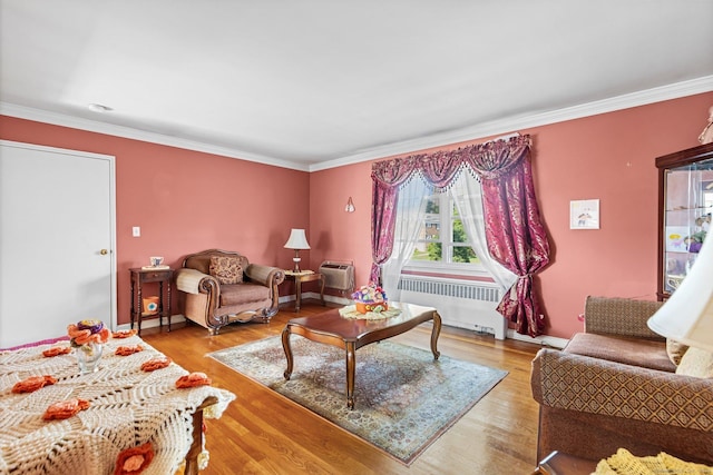 90 Strawberry Hill Ave Unit 3, Stamford, CT 06902 - living room with radiator, crown molding, and wood finished floors