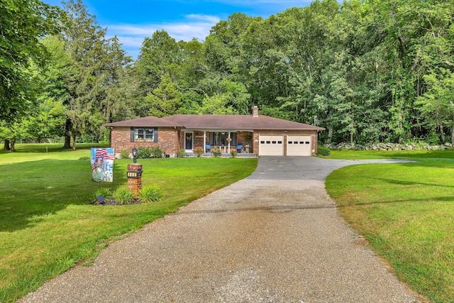 449 Mohegan Avenue Parkway, Waterford, CT 06375 - ranch-style home with a porch, driveway, a front yard, and brick siding