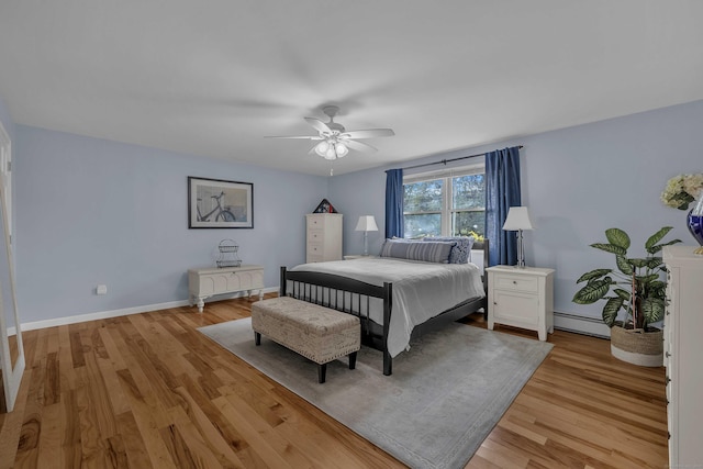 449 Mohegan Avenue Parkway, Waterford, CT 06375 - bedroom featuring a baseboard heating unit, light wood-style flooring, and ceiling fan