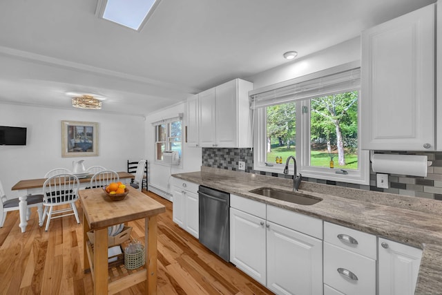 449 Mohegan Avenue Parkway, Waterford, CT 06375 - kitchen with stainless steel dishwasher, backsplash, and white cabinets