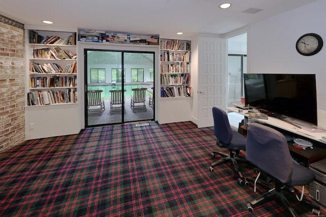3853 Congress St, Fairfield, CT 06824 - carpeted office with built in features, recessed lighting, and brick wall