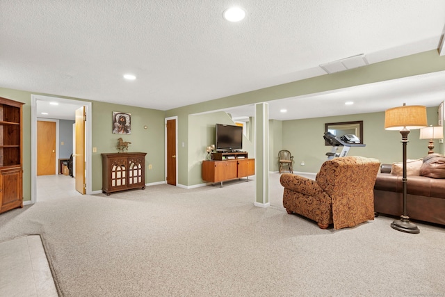 17 Valley Stream Dr, Danbury, CT 06811 - living area with a textured ceiling, light colored carpet, and recessed lighting