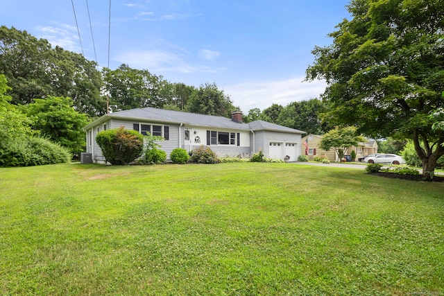 17 Valley Stream Dr, Danbury, CT 06811 - ranch-style house featuring a garage, a front lawn, a chimney, and driveway