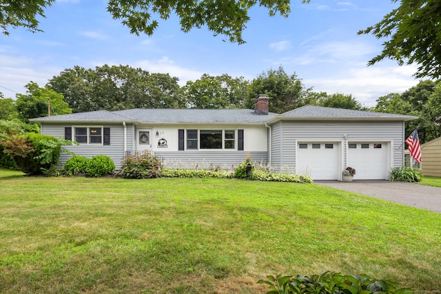 17 Valley Stream Dr, Danbury, CT 06811 - single story home with driveway, a garage, a chimney, and a front yard