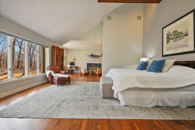 80 Norton Rd, Easton, CT 06612 - bedroom with wood finished floors, high vaulted ceiling, and recessed lighting