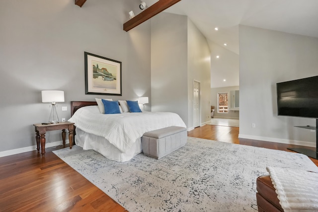 80 Norton Rd, Easton, CT 06612 - bedroom featuring wood finished floors, high vaulted ceiling, and recessed lighting