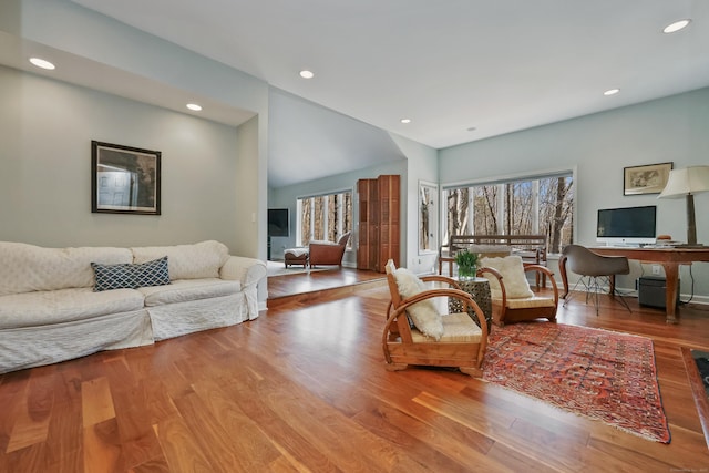 80 Norton Rd, Easton, CT 06612 - living room with healthy amount of natural light, wood finished floors, recessed lighting, and lofted ceiling