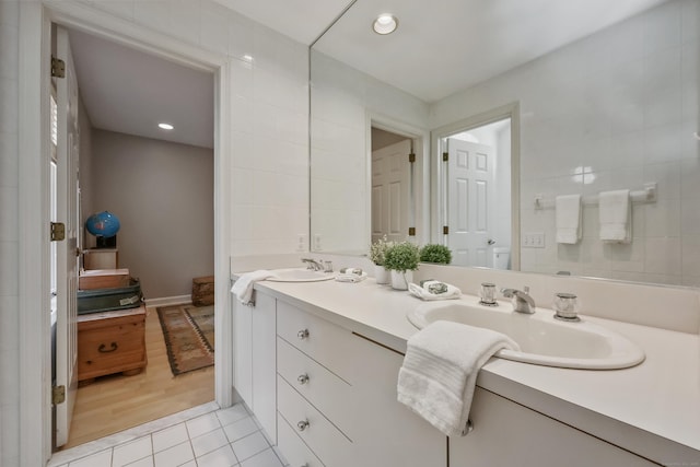 80 Norton Rd, Easton, CT 06612 - bathroom featuring double vanity, tile patterned flooring, and recessed lighting
