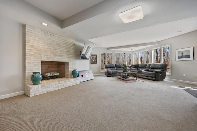 80 Norton Rd, Easton, CT 06612 - living area with carpet, a fireplace, and recessed lighting