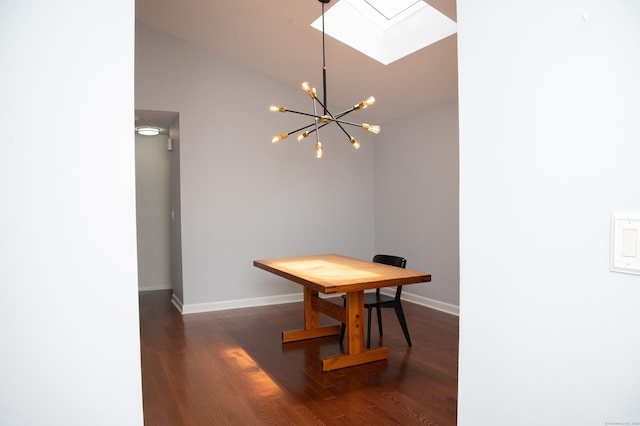 234 Greens Farm Rd Unit 234, Branford, CT 06405 - unfurnished dining area featuring wood finished floors, a chandelier, and a skylight